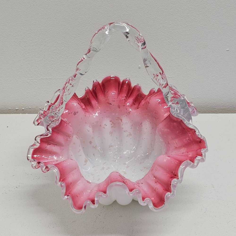 Victorian Cranberry Overlay Silver Crest Basket